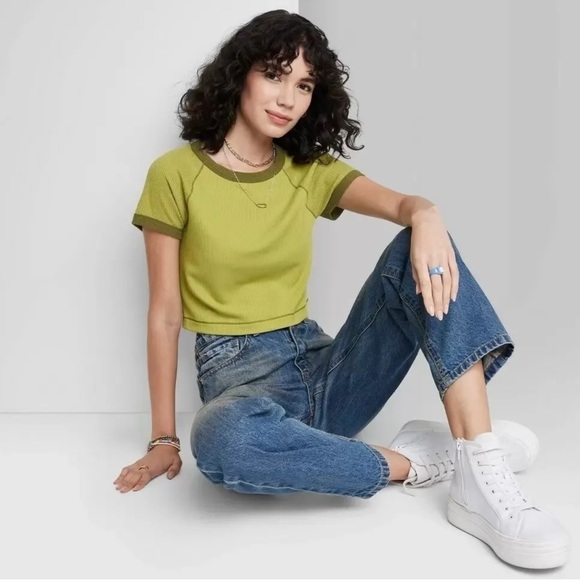 wild fable Tops Wild Fable Womens Short Sleeve Crop Tshirt Lime